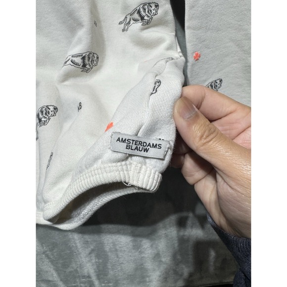 Scotch & Soda Buffalo Print Crewneck Sweatshirt Size M Off White Bison AB Logo - Picture 3 of 9